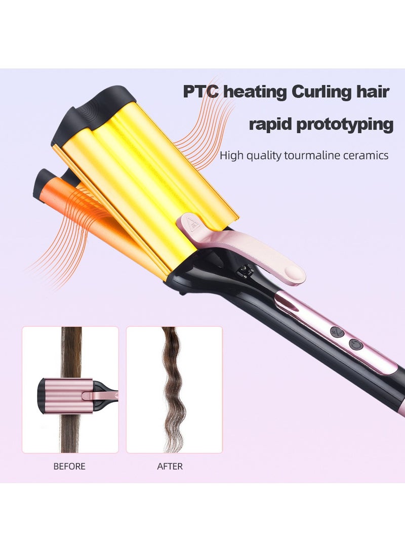 3 Barrel Curling Iron, Rapid Heating Ceramic Curling Iron With Two Temperature Controls, Ceramic Curling Iron For Deep Wave Style Curling Iron Styling Tool - Image 4