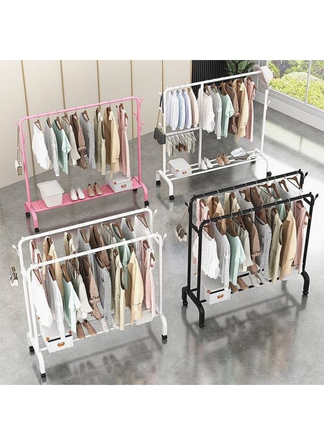 Generic - Bold Hanger Floor Drying Rack Household Indoor Folding Vertical Clothes Shelf Simple Wardrobe Storage-Colour:Black  Double Rod 1.5m Arch + Coat Hook - Image 1