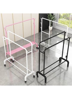 Generic Bold Hanger Floor Drying Rack Household Indoor Folding Vertical Clothes Shelf Simple Wardrobe Storage-Colour:Black  Double Rod 1.5m Arch + Coat Hook  - Image 5