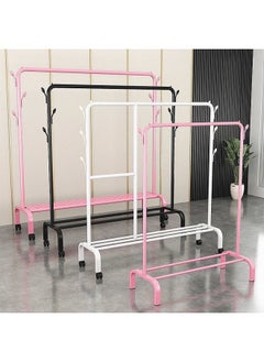 Generic Bold Hanger Floor Drying Rack Household Indoor Folding Vertical Clothes Shelf Simple Wardrobe Storage-Colour:Black  Double Rod 1.5m Arch + Coat Hook  - Image 4
