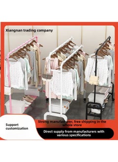 Generic Bold Hanger Floor Drying Rack Household Indoor Folding Vertical Clothes Shelf Simple Wardrobe Storage-Colour:Black  Double Rod 1.5m Arch + Coat Hook  - Image 2