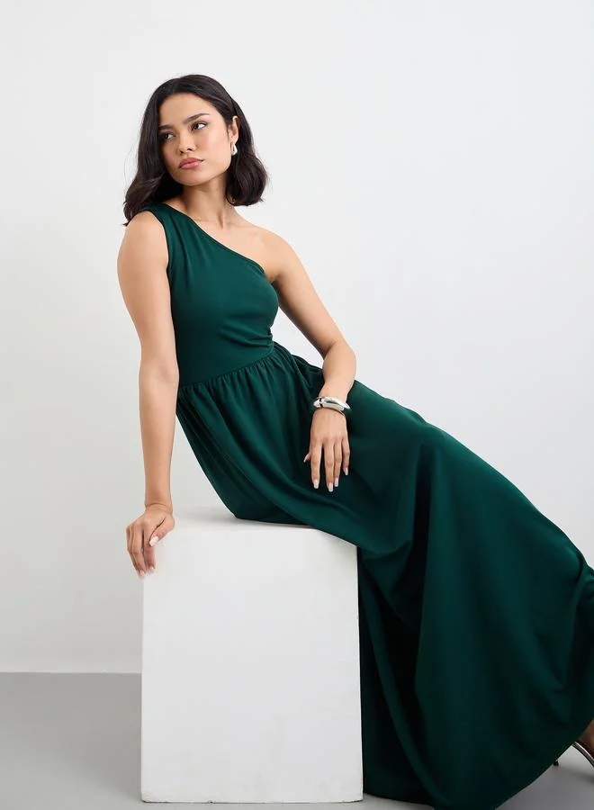 Styli Plain One Shoulder Neck Maxi Dress