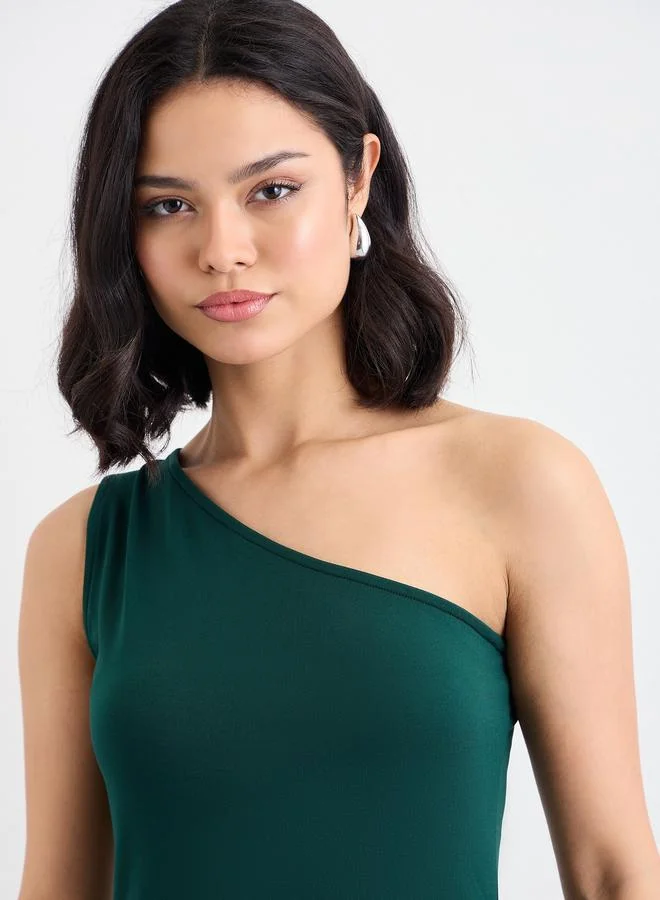 Styli Plain One Shoulder Neck Maxi Dress