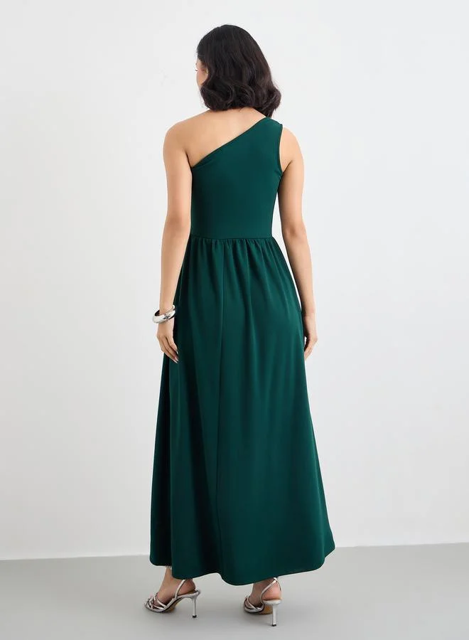 Styli Plain One Shoulder Neck Maxi Dress