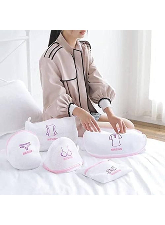 Premium Dual Layered Mesh Bags for Laundry Clothes Washing Bag, Pack of 5 (White) - Image 2