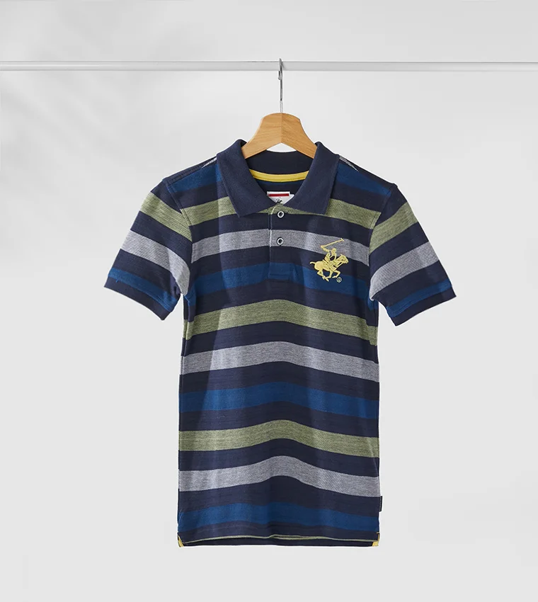 بيفرلي هيلز بولو كلوب بولو بأكمام قصيرة مصبوغ بخيوط مخططة