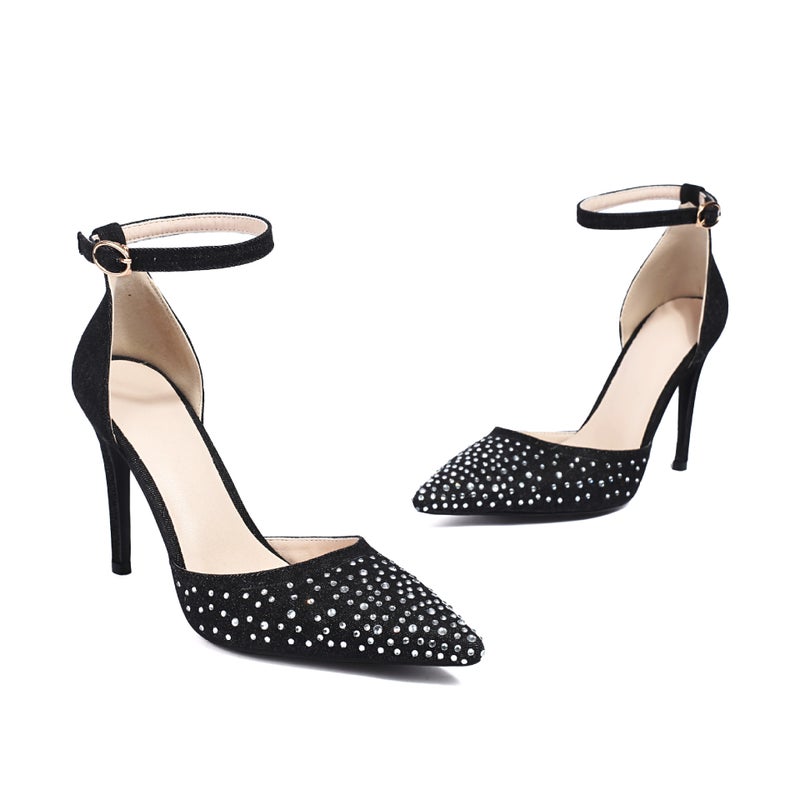 High Heel Ankle Buckle 40-48 Fashion Rhinestone Hollow Sandals - Image 1