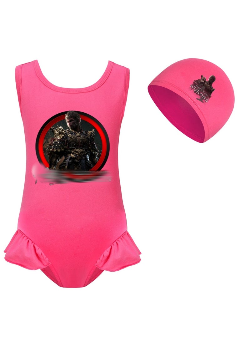 MQD Black Myth Goku Girls' One Piece Swimsuit And Cap Set 