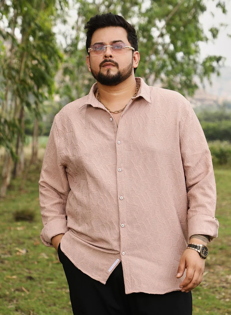 انستافاب بلس Instafab Men's Sand Beige Geo-Abstract Jacquard Shirt | Spread Collar , Long Cuffed Sleeves , Button Closure | Solid Jacquard | Cotton-Blend Shirt For Casual Wear