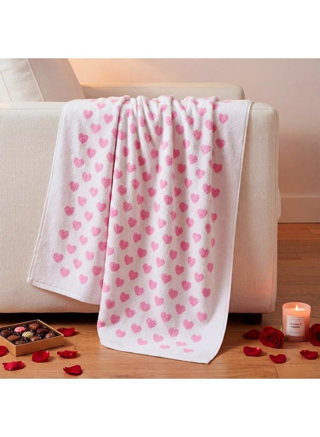 Frienda 2 Pcs Valentine Hearts Bath Hand Towels Set 55 x 28 Inch Red Pink Hearts Soft Cotton Bath Towels for Travel Swim Bathroom Shower Supplies (Pink) - Image 2