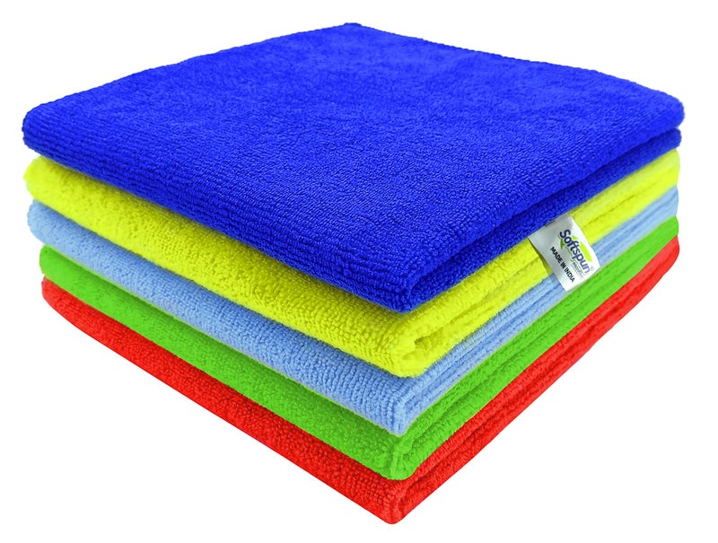 SOFTSPUN Microfiber Cloth - 5 pcs 40X40 cms 340 GSM Multicolor! Thick Lint & Streak-Free Multipurpose Cloths Automotive Microfibre Towels for Car Bike Cleaning Polishing Washing & Detailing. - Image 1