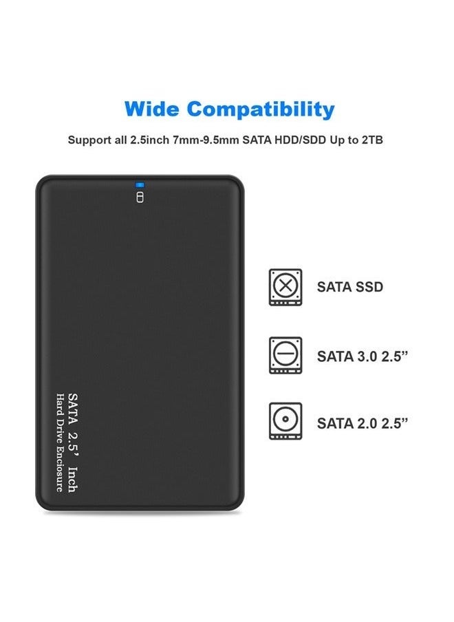 Hard Drive Enclosure for 2.5-inch SATA Interface Hard Drive (SDD/HDD), Support All 2.5inch 7mm-9.5mm SATA HDD/SDD Up to 2TB with USB3.0 Data Cable, Black - Image 3