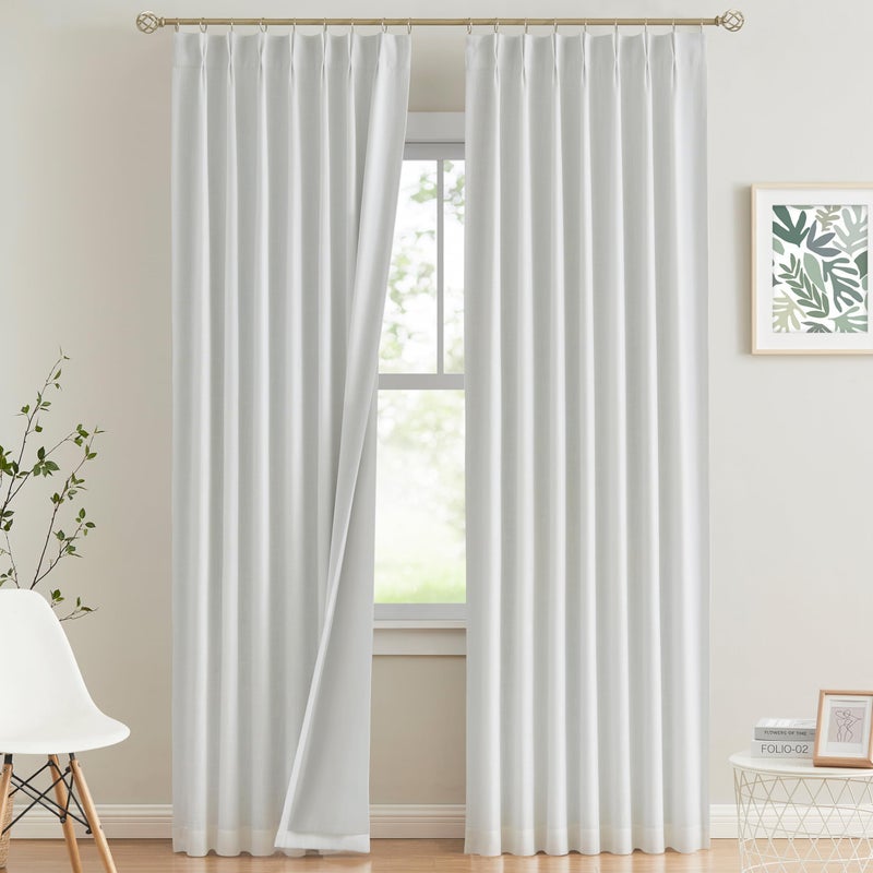 Vision Home White Pinch Pleated Full Blackout Curtains Thermal Insulated Window Curtains 84 inch for Living Room Bedroom Room Darkening Pinch Pleat Drapes with Hooks Back Tab 2 Panel 40" Wx84 L - Image 1