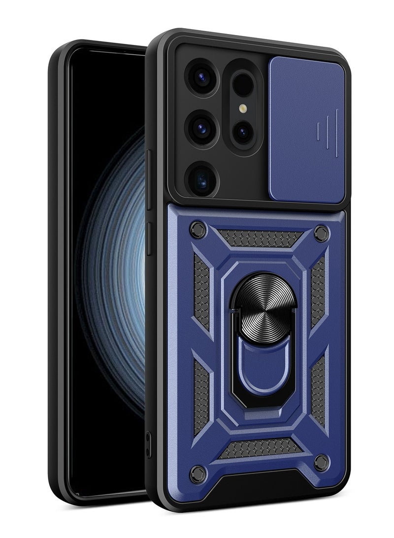 Case Cover Shockproof Windows Protective Case with Camera Protection and Metal Ring Compatible with Samsung Galaxy S24 Ultra (Blue)