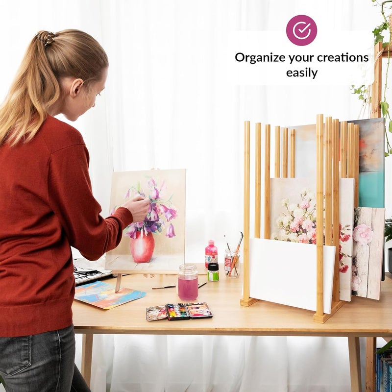 ODOXIA Art Storage Rack | Store Your Artwork Safely | Art Organizer | Optimize Your Artistic Space | Canvas Storage | Bamboo Wood Storage For Canvases - Image 2