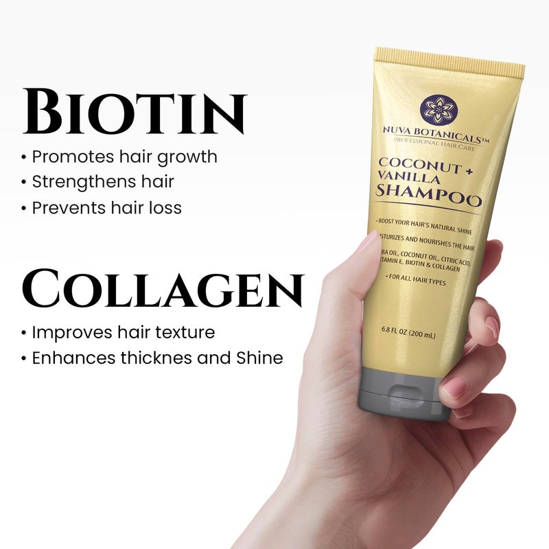Nuva Botanicals Coconut Shampoo and Conditioner, Vanilla Shampoo and Conditioner with Biotin and Collagen- Moisturizing Shampoo and Conditioner Set with Jojoba Oil, Argan Oil and Vitamin E(6.8oz each) - Image 2