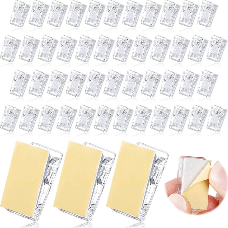 ChicAbode 50 Pieces Self-Adhesive Clips Wall Tapestry Clips Plastic Sticky Photo Clips Hanging Spring Clips for Paper Flag Hanger Double-Sided Adhesive Spring Clips for Home Office (Clear) - Image 1