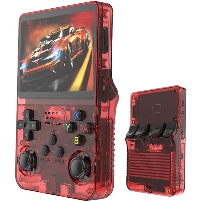 R36S RETRO HANDHELD GAME CONSOLE, PORTABLE GAMING SYSTEM WITH 20000 GAMES, 64G BUILT-IN MEMORY, RED TRANSPARENT DESIGN, USB CHARGING CABLE - Image 2