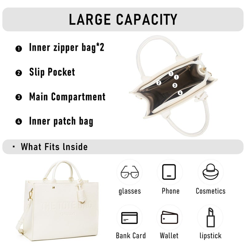 Chinllo Tote Bag for Women Top Handle Satchel Purse and Handbags with Shoulder Strap (D.White-S) - Image 4