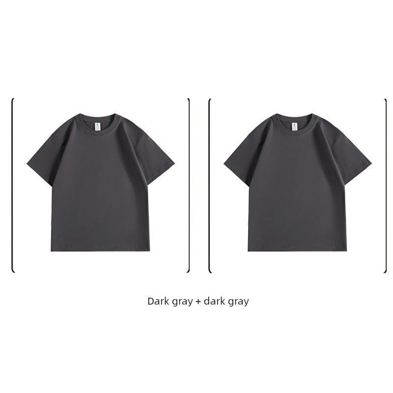 Summer 2026 new Korean version straight shoulder short-sleeved T-shirt men's top trendy round neck slim fit versatile solid color T-shirt - Image 2