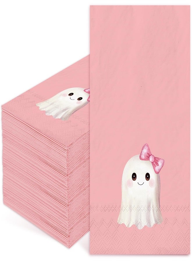 JarThenaAMCS 100Pcs Halloween Guest Napkins Pink Bow Ghost Disposable Napkin Cute Cartoon Boo Dinner Paper Napkins for Halloween Tableware Supplies - Image 1