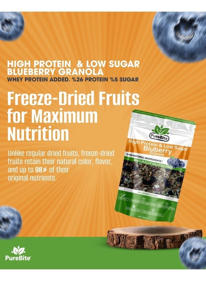 PURE BITE High Protein(Whey Protein added)-Low Sugar Blueberry Granola, No added Sugar, Gluten Free, Sweetened with Apple - Image 3