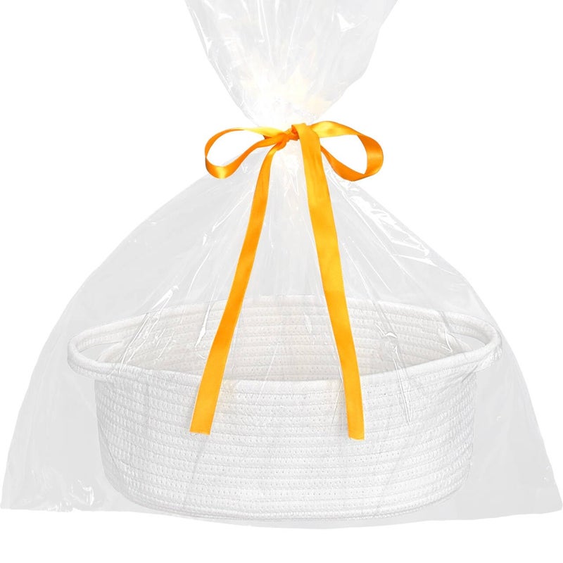 ABenkle Small Basket with Gift Bags and Ribbons Empty Gift Baskets Decorative Boho Rope Woven Nursery Storage Organizer Toy Baskets with Handle for Baby Showers 12X 8 X 5 White