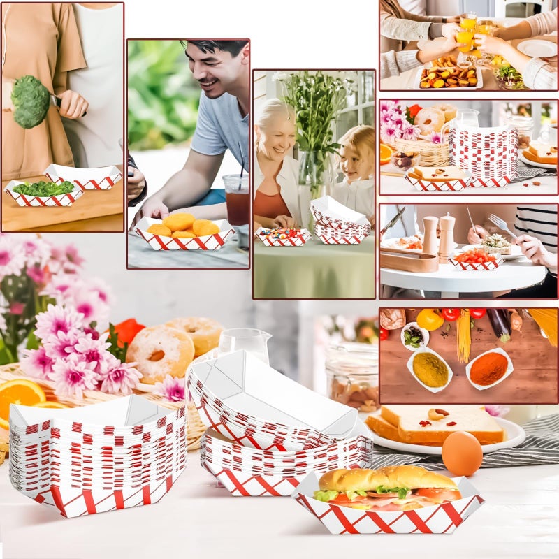 MotBach 100 Pack 2Lb Paper Food Boat Trays Disposable Paper Boat Plate Containers, Kraft Food Serving Tray Boats Baskets Bowls for Snack Popcorn Dessert BBQ Hot Dog Sandwich Burger Taco Fries Nacho - Image 5