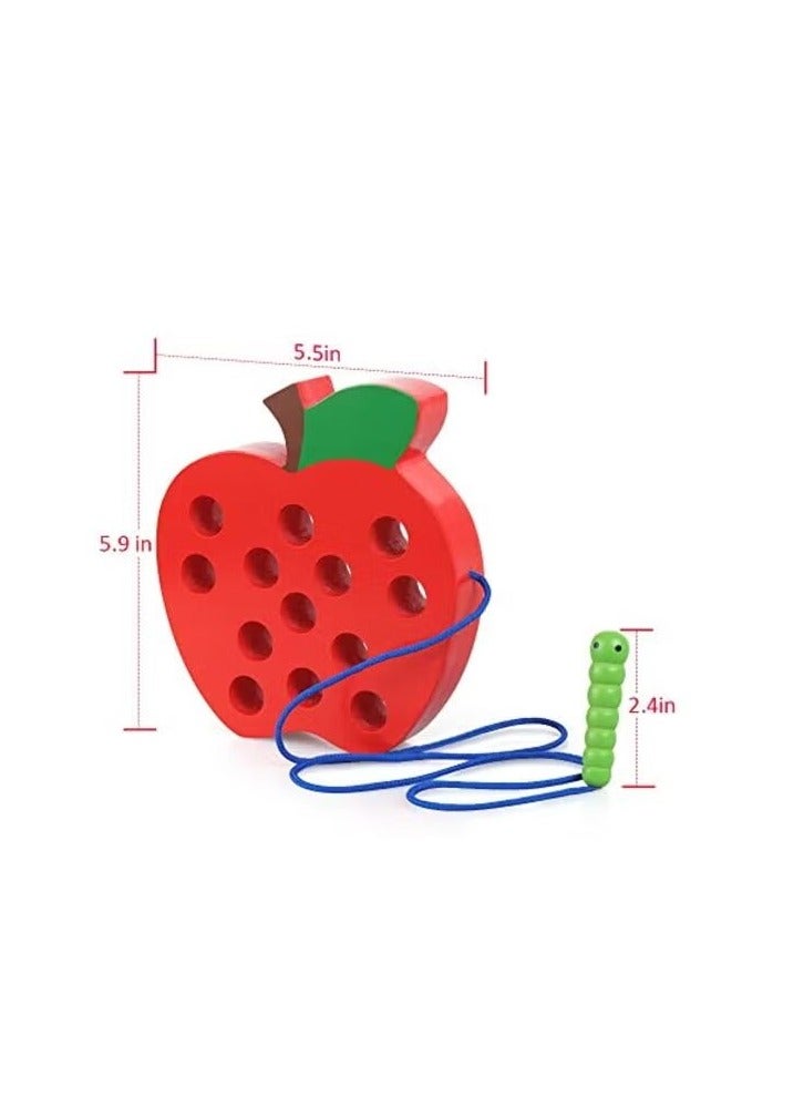 لعبة أحجية خشبية لإدخال الخيوط والتطريز بتصميم تفاحة - Image 5