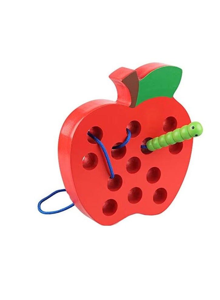 لعبة أحجية خشبية لإدخال الخيوط والتطريز بتصميم تفاحة - Image 1