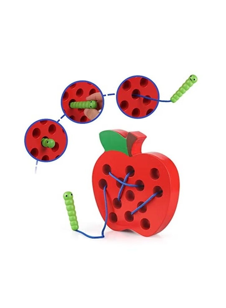 لعبة أحجية خشبية لإدخال الخيوط والتطريز بتصميم تفاحة - Image 2
