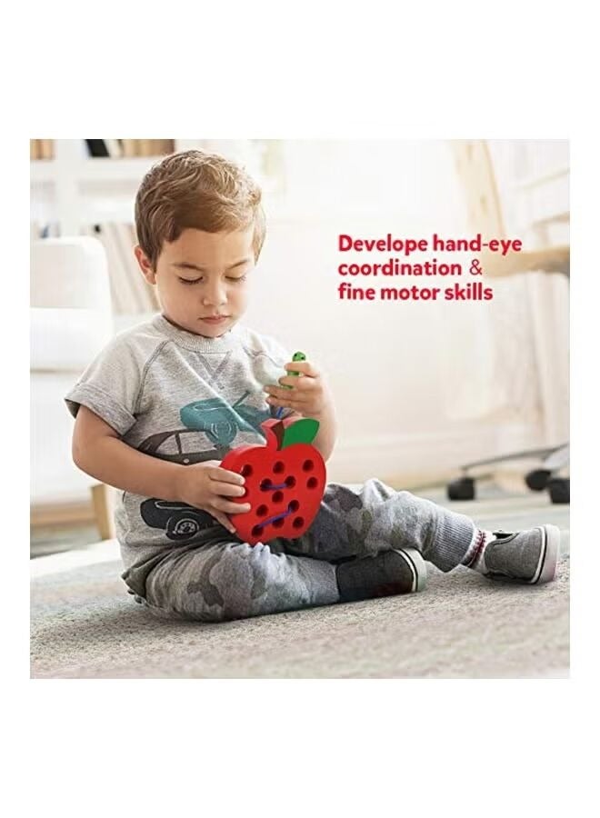 لعبة أحجية خشبية لإدخال الخيوط والتطريز بتصميم تفاحة - Image 3