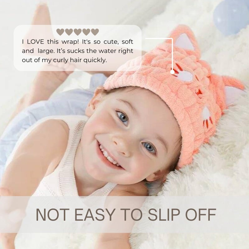 LCBD Microfiber Hair Towel Wrap for Kids, Pink Cat Dry Hair Cap Suck Water, Absorbent Quick Girls Boys Hair Drying Towel, Lightweight Bouncy Hat Headscarf - Image 2