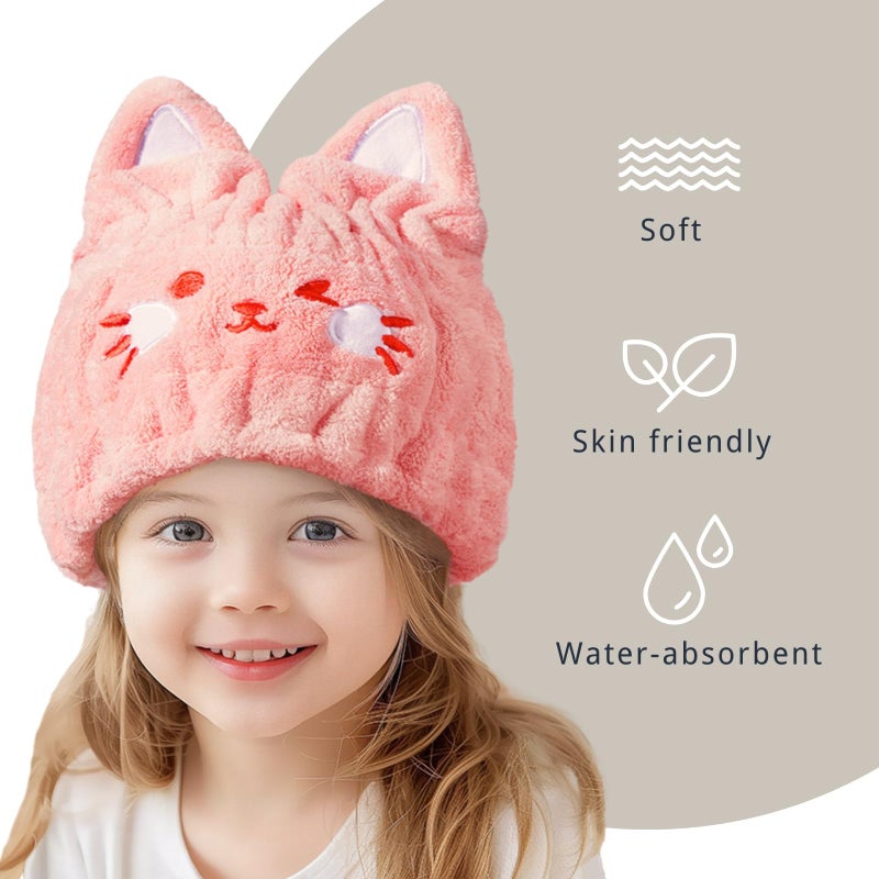 LCBD Microfiber Hair Towel Wrap for Kids, Pink Cat Dry Hair Cap Suck Water, Absorbent Quick Girls Boys Hair Drying Towel, Lightweight Bouncy Hat Headscarf - Image 3