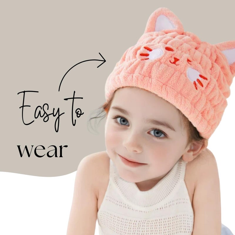 LCBD Microfiber Hair Towel Wrap for Kids, Pink Cat Dry Hair Cap Suck Water, Absorbent Quick Girls Boys Hair Drying Towel, Lightweight Bouncy Hat Headscarf - Image 5