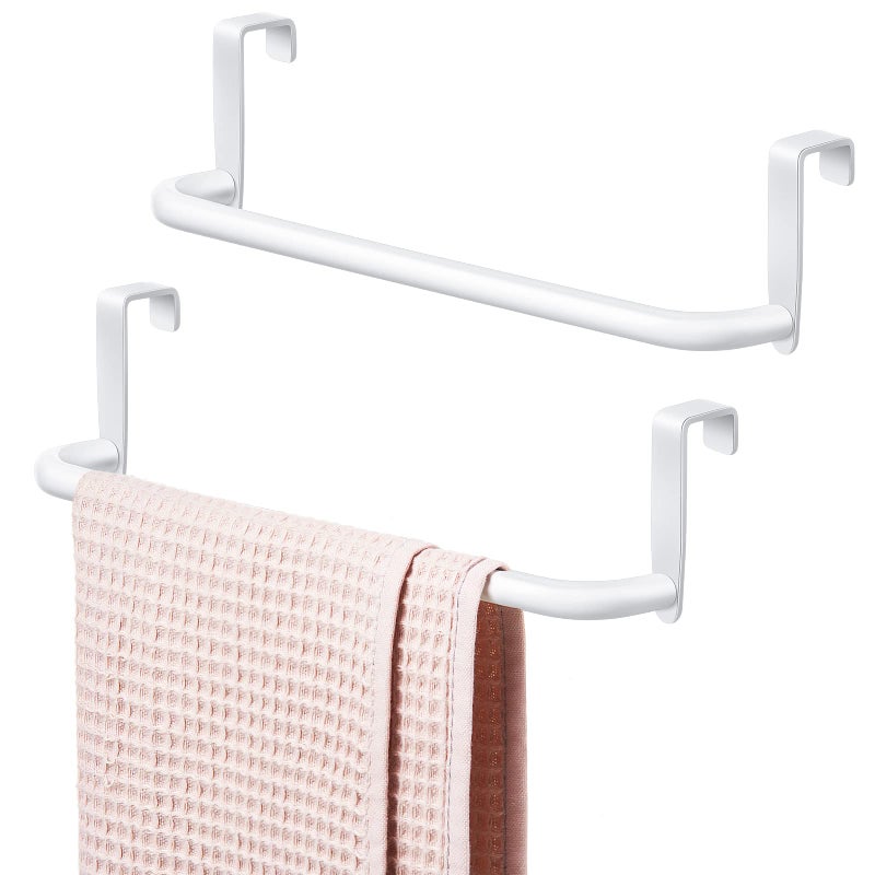 Patelai 2 Pieces Metal Towel Bar Kitchen Cabinet Steel Towel Rack Bar for Hanging on Inside or Outside of Doors, Home Kitchen Bathroom(White) - Image 1