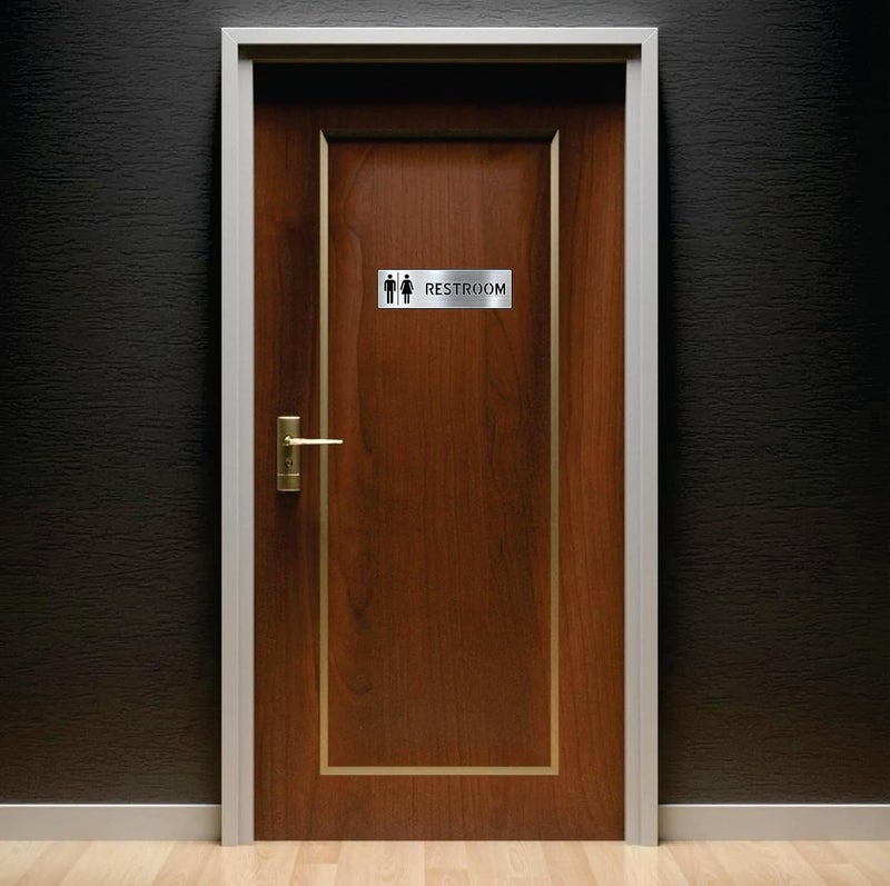BerryBox Premium Brush Steel Finish Acrylic Restroom Door Sign 10 X 3 INCH Easy to Mount 3M Self-Adhesive Tape Signage for Hotel Office Corporate Business Resort Society - Image 2