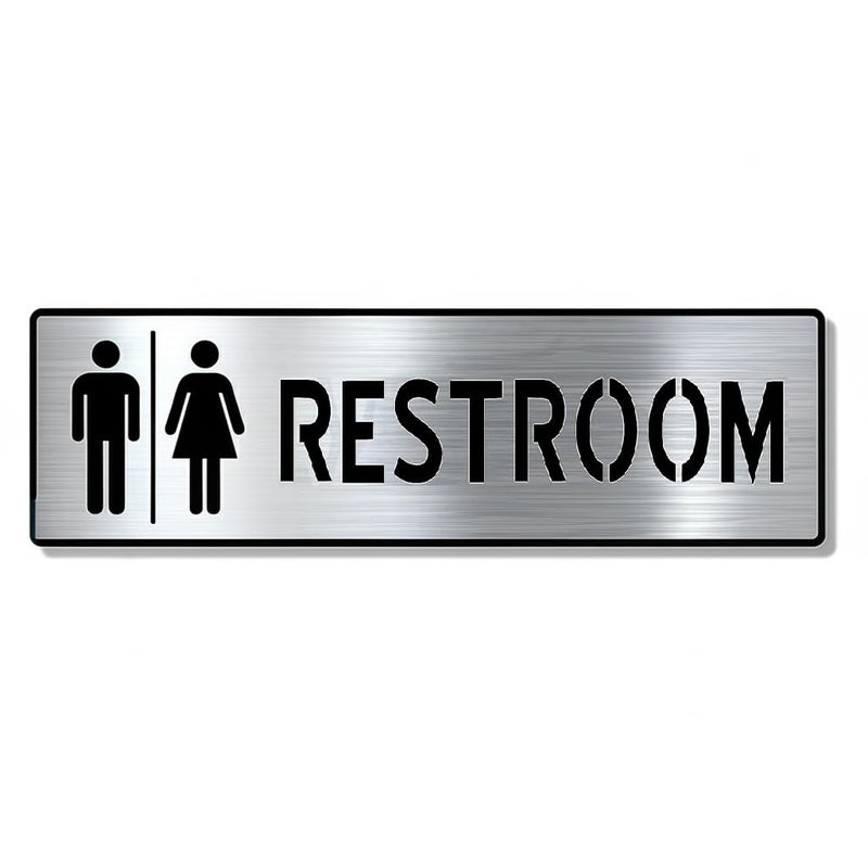 BerryBox Premium Brush Steel Finish Acrylic Restroom Door Sign 10 X 3 INCH Easy to Mount 3M Self-Adhesive Tape Signage for Hotel Office Corporate Business Resort Society - Image 1