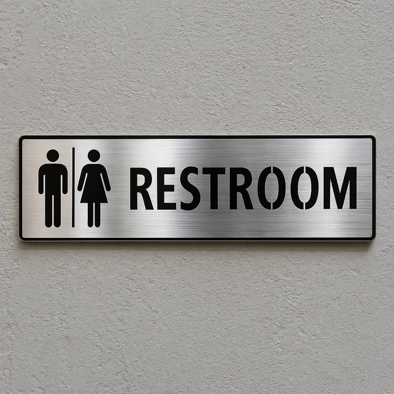 BerryBox Premium Brush Steel Finish Acrylic Restroom Door Sign 10 X 3 INCH Easy to Mount 3M Self-Adhesive Tape Signage for Hotel Office Corporate Business Resort Society - Image 5