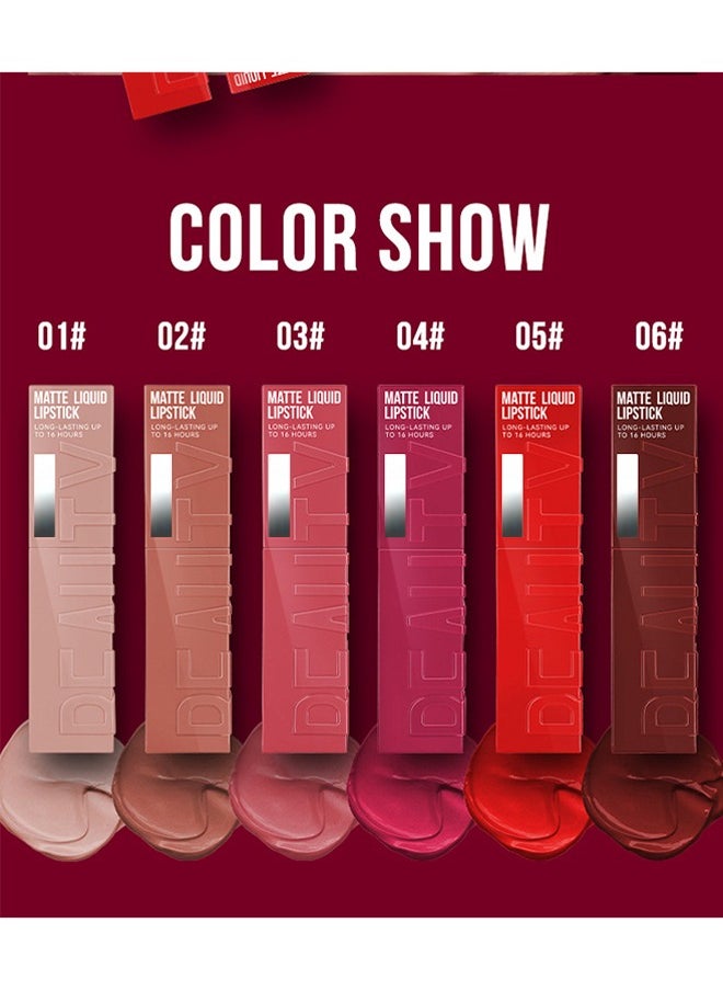 Julystar - Beauty Matte Liquid Lipstick Long Lasting Up To 16 Hous,Super Stay Velvet Lip Gloss Lip Stain Can Let Your Lip Look Fuller(06#) - Image 1