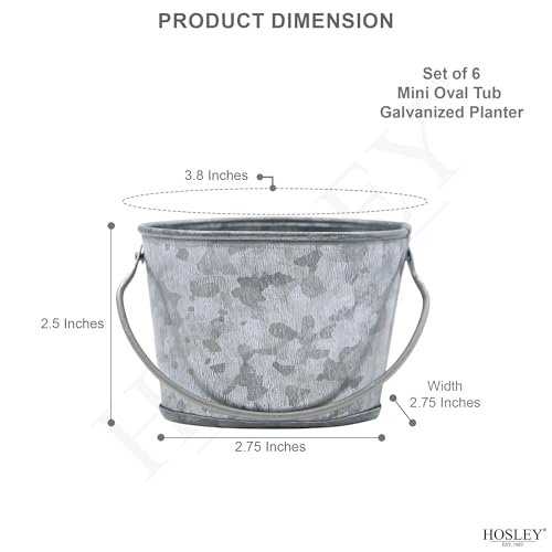 Hosley Set of 6 Mini Oval Tub Galvanized Planter 3.8 Inches Long Ideal for Floral Arrangements DIY Craft and Floral Projects Gifts Baskets Party Favors P9 - Image 3