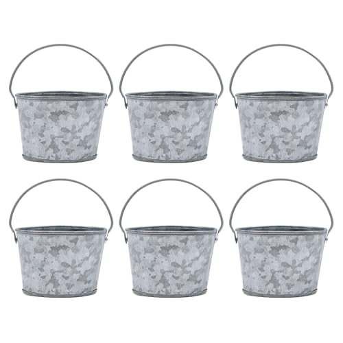 Hosley Set of 6 Mini Oval Tub Galvanized Planter 3.8 Inches Long Ideal for Floral Arrangements DIY Craft and Floral Projects Gifts Baskets Party Favors P9 - Image 1