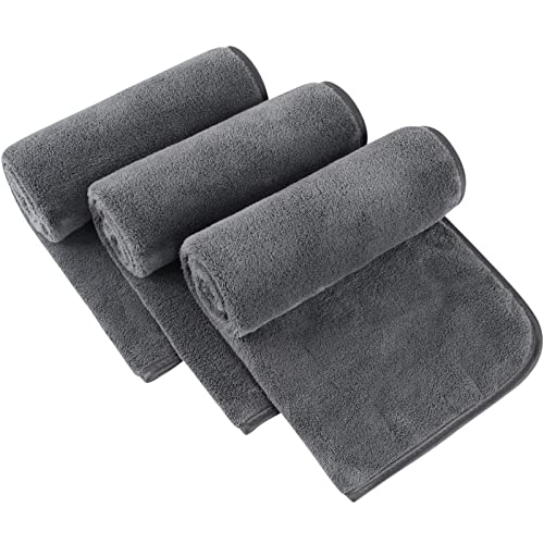 SINLAND Bathroom Hand Towels 16 x 30 Inch Super Soft and Absorbent Microfiber Washcloth Face Towels for Bathroom Kitchen Spa Yoga Gym Face Hair Dishcloth for Any Occasion 3Pack Grey