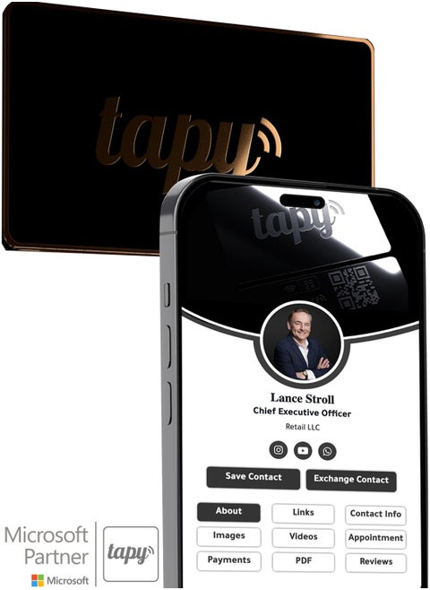 Tapy 24k Gold Card NFC Digital Business Card Premium 24k Gold  Smart Card Instant Networking Contactless Technology iOS and Android Compatible Powered by Microsoft