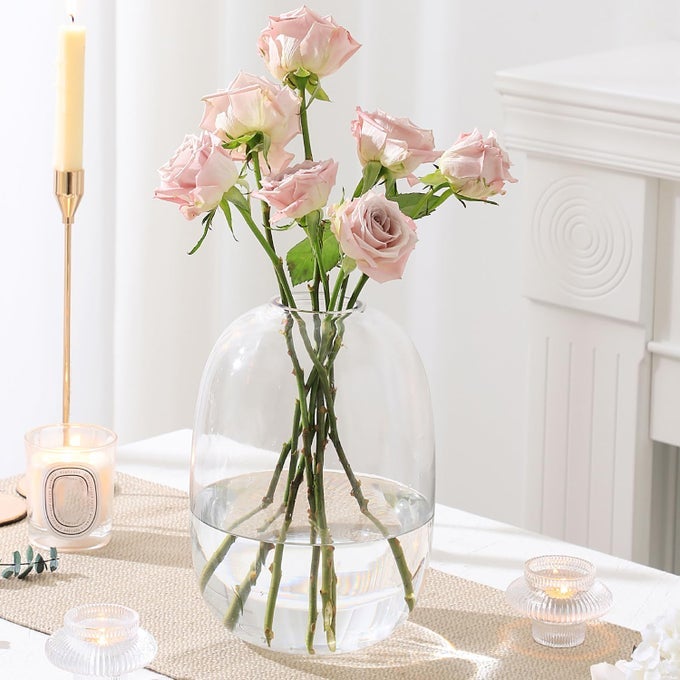 LARGE GLASS VASE 10 INCHES TALL GLASS VASES CLEAR GLASS VASE FOR FLOWER MODERN ROUND VASES FOR LIVING ROOM DINING TABLE MANTLE SHELF WEDDING OFFICE ENTRYWAY