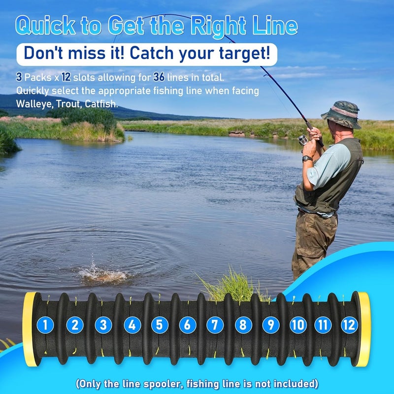 Luckam حاملات تخزين خيوط الصيد 3 عبوات، حافظ على خيوط الصيد خالية من التشابك، جهاز لف خيوط الصيد، حامل خيوط الصيد والرباط مع بكرات التثبيت - Image 3
