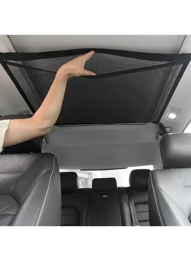 1pc Mesh Car Storage Bag Ceiling Roof Organizer Travel Essentials Road Trip Gear - Image 1