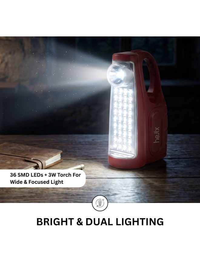 HEJIX مصباح الطوارئ القابل لإعادة الشحن HEJIX بسعة 2400mAh وبطارية ليثيوم، 36 LED SMD + مصباح يدوي 3W، شحن USB Type-C، غطاء غير قابل للكسر، حماية من الشحن الزائد، مؤشر الشحن - مثالي للمنزل وانقطاع التيار الكهربائي - Image 3