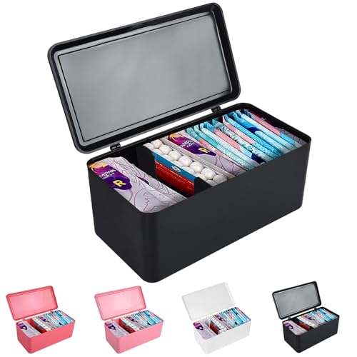 ChengFu Pad and Tampon Organizer for Bathroom,Sanitary Napkin Holder, Pad and Tampon Organizer for Period, Sanitary Napkin Storage Container, Black - Image 1