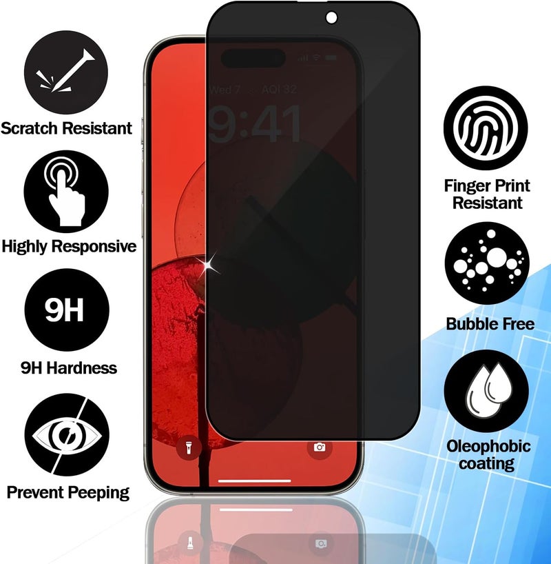 RKINC Screen Protector [3-Pack] for iPhone 16, Privacy Tempered Glass Film Screen Protector, [Anti Spy][Anti-Scratch][Bubble-Free] - Image 2